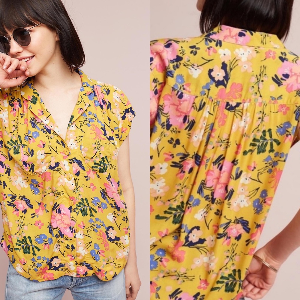 Maeve Raffine yellow floral top